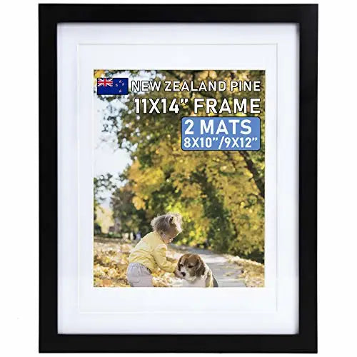 11X14 Black Solid Wood Picture Frame with Mat