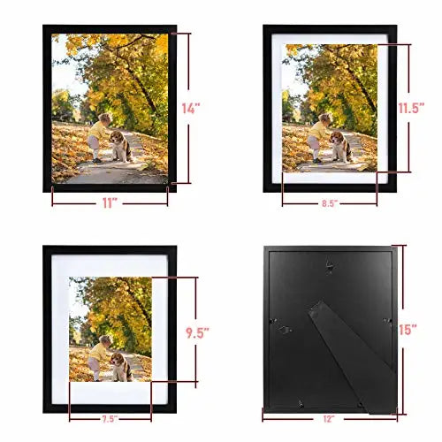 11X14 Black Solid Wood Picture Frame with Mat