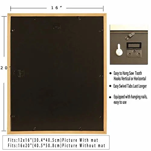 16x20 Black Solid Wood Picture Frame with Mat