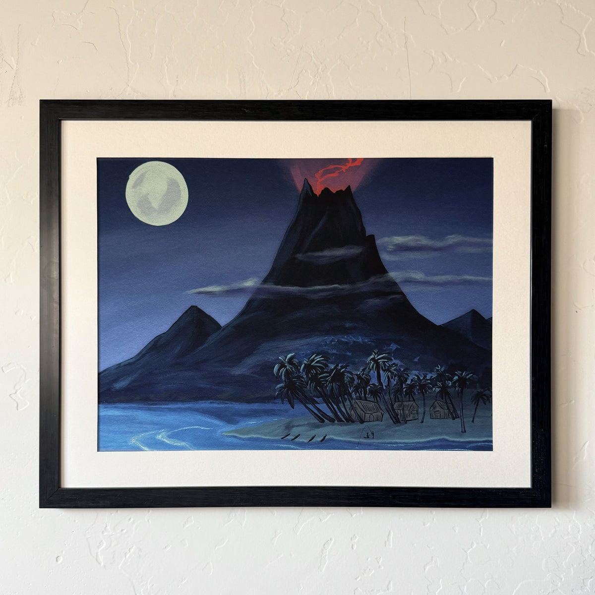 Lava Lamp print, matted and framed in a black frame, hanging on a wall